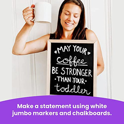 White Jumbo Chalk Markers - 15mm Window Markers | Pack of 2 White pens - Use on Cars, Chalkboard, Whiteboard, Blackboard, Glass, Bistro | Loved by - WoodArtSupply