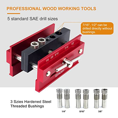 IMINJOY Self Centering Dowel Jig, Wood Dowel Drill Guide Tool with Step Drill Guide Bushings Set, Biscuit Joiner Woodworking Tools Drill Jig for