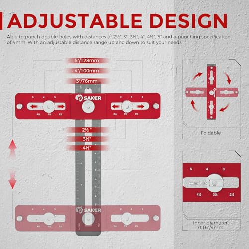 Saker Cabinet Hardware Doweling Jig,Adjustable Cabinet Template Tool for Knobs,Handles and Pulls,Self Centering Punch Locator Precise Woodworking - WoodArtSupply