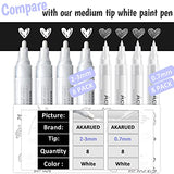 White Paint Pen Acrylic Marker: 8 Pack 0.7mm White Paint Marker for Metal, Art, Wood, Black Paper, Plastic, Ceramic, Metallic, Rock Painting, AKARUED