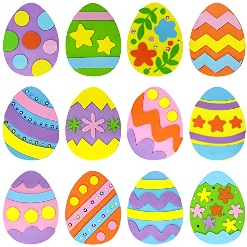 Hifunwu 24 Pcs Foam Easter Eggs for Crafts Easter Foam Crafts Stickers Set with Rhinestones Easter Crafts for Kids Party Favors Supplies Hifunwu