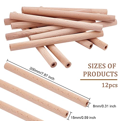 OLYCRAFT 12Pcs 7.9x0.6 Inch Hollow Wood Sticks Round Wooden Dowel Rod with 0.3 Inch Hole Unfinished Beech Wood Rods Natural Wood Round Rods for DIY OLYCRAFT