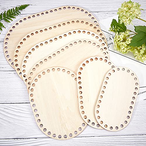 PH PandaHall 7 Sizes Natural Wooden Basket Bottom Oval Blank Solid Crochet Basket Wood Base for DIY Basket Weaving Supplies Craft Making Home - WoodArtSupply