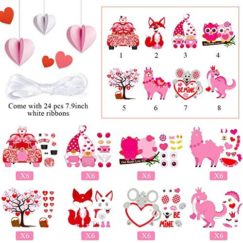 48 Sets Valentines Day Crafts Kit for Kids Valentines Heart Owl Crafts DIY Valentines Tree Ornament Kit Make Your Own Valentines Craft Projects Outus
