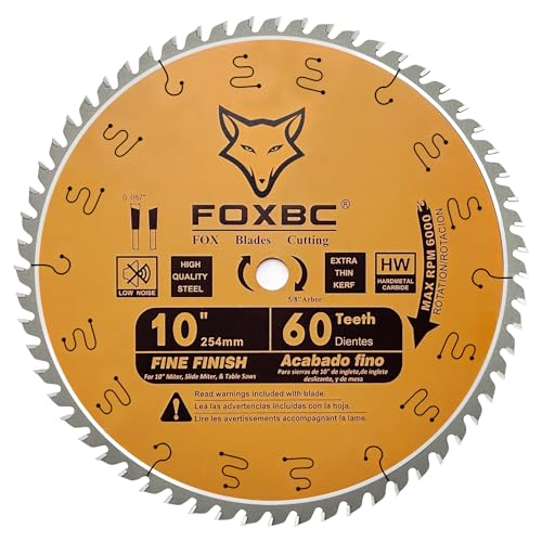 FOXBC 10-Inch Miter/Table Saw Blades, ATB, 60-Tooth, Thin Kerf Fine Finish Crosscut Blade with 5/8-Inch Arbor FOXBC