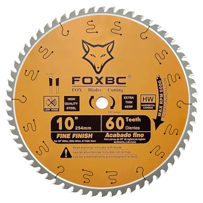 FOXBC 10-Inch Miter/Table Saw Blades, ATB, 60-Tooth, Thin Kerf Fine Finish Crosscut Blade with 5/8-Inch Arbor - WoodArtSupply