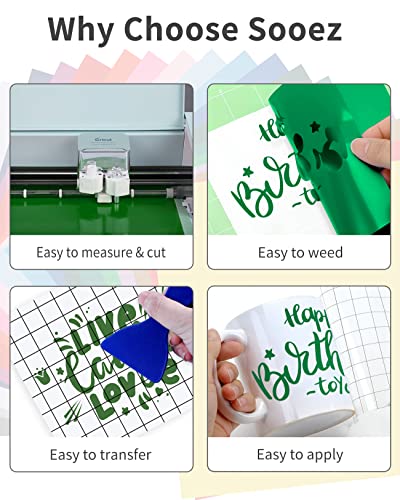 Permanent Vinyl Sheets (50Pack, 12"x12") - 40 Adhesive Vinyl (Matte & Glossy) + 10 Transfer Tapes 1 Scraper, Waterproof Outdoor Vinyl for All Cutting Sooez