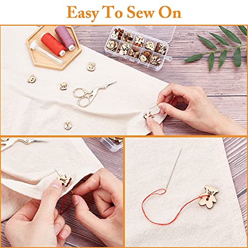 arricraft 100 Pcs Animal Style Wooden Sewing Buttons, 2-Hole Rabbit Butterfly Bear Sewing Buttons, Unfinished Wood Decorative Buttons for Sewing arricraft