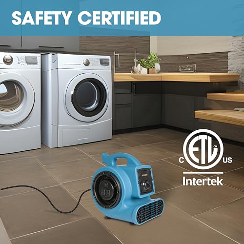 PURAERO Mini Air Mover | Carpet Dryer and Blower Fan | High-Velocity Floor Fan for Crawlspaces, Attics, Basements, Bathrooms | 1/5 HP 800 CFM | Water PURAERO