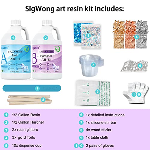 Epoxy Resin Clear Crystal Coating Kit 1 Gallon - 2 Part Casting Resin for Art, Craft, Countertop, Wood, Jewelry Making, River Tables SigWong
