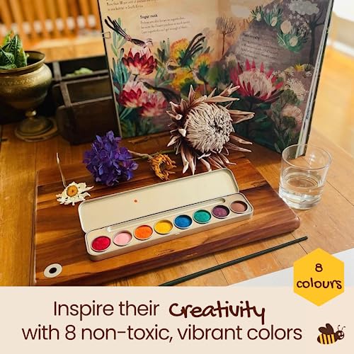 Honeysticks Non Toxic Watercolor Paint Set for Kids and Toddlers - 8 Vibrant and Long Lasting Colors with Brush - Natural and Food Grade Ingredients Honeysticks