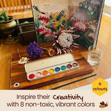 Honeysticks Non Toxic Watercolor Paint Set for Kids and Toddlers - 8 Vibrant and Long Lasting Colors with Brush - Natural and Food Grade Ingredients Honeysticks