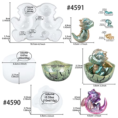 Baby Dragon Asleep and Hatchling in Egg Resin Silicone Molds Miniature Figurines Craft Set FUNSHOWCASE
