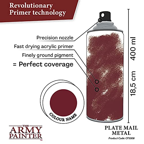 The Army Painter Color Primer Spray Paint, Plate Mail Metal, 400ml, 13.5oz - Acrylic Spray Undercoat for Miniature Painting - Spray Primer for The Army Painter