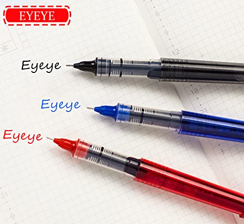 EYEYE Liquid Ink Roller Ball Pens Fine Point, 4 Blue 8 Black 4 Red 16 Pcs Extra Fine Rollering Pen, 0.5mm Needle Nib, Free Ink Roller, Rollerball EYEYE
