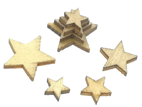 Kinteshun Natural Wood Unfinished Cutout Veneers Slices for Patchwork DIY Crafting Decoration(100pcs,Mixed Sizes,Pentagram Five-Pointed Star Shape) Kinteshun
