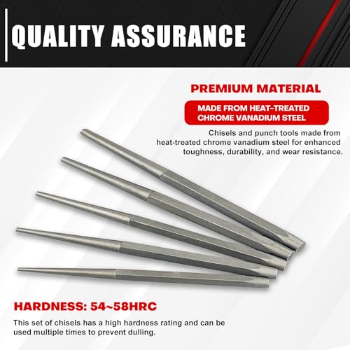 C&T 16-Piece Punch and Chisel Set with Storage Pouch, Including Taper Punch, Cold Chisels, Pin Punch, Center Punch, Chrome Vanadium Steel C&T