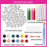 Max Fun 50 Pcs White Blank Easter Eggs Ornaments Bulk Decoration for Craft Hanging Plastic Artificial Eggs with Rope DIY Painting Decorating Basket Max Fun