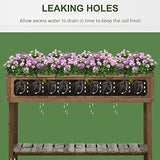 Outsunny Raised Garden Bed with 8 Pockets and Shelf, Wooden Elevated Planter Box with Legs to Grow Herbs, Vegetables, and Flowers, Dark Brown Outsunny