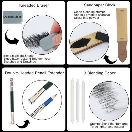 LUCYCAZ Drawing Kit - 55pcs Sketching Kit, Art Supplies for Adults with Drawing Pencils, Charcoal Pencils and Sketchpad, Drawing Supplies for Artist LUCYCAZ