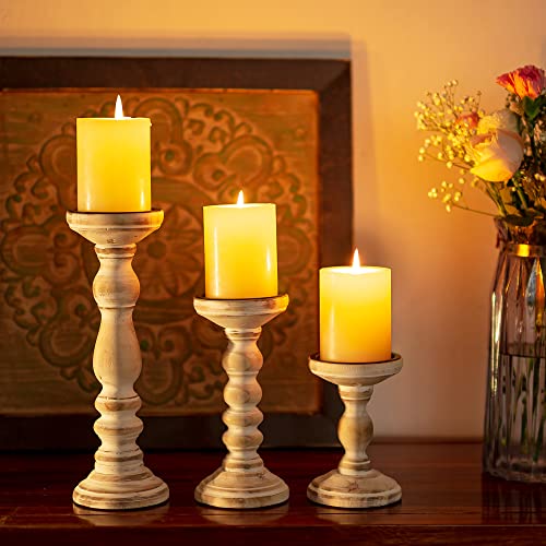 Wood Candle Holders for Pillar Candles - Tall Rustic Candle Holder (Set of 3), Large Farmhouse Candle Holders Candle Stand, Pillar Candle Holder Set Inweder