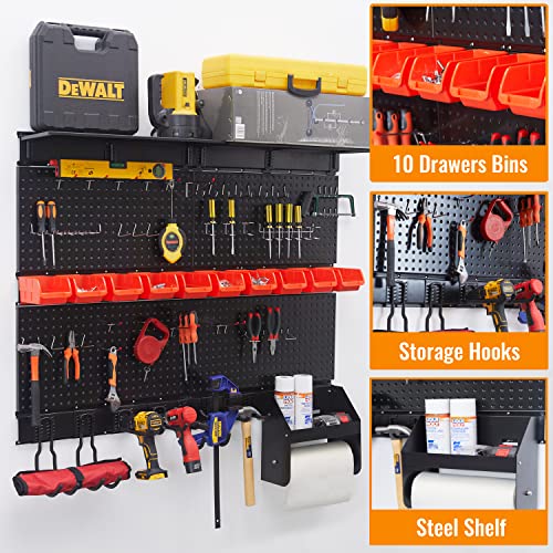 Wallmaster Pegboard Organizer Garage Storage - Pegboard Wall Organizer Pegboard Hooks Set Utility Tool Storage Rack with Wall Mounted Storage - WoodArtSupply