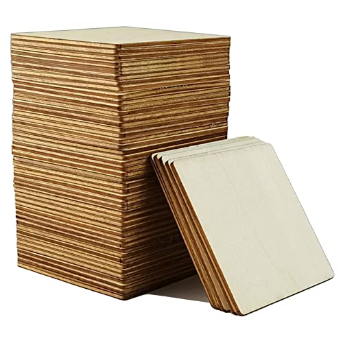 WLIANG 50 Pcs 3 X 3 Inch Unfinished Wood Squares, Natural Blank Wooden Square Cutouts Wood Slices for DIY Crafts Painting, Coasters Engraving,