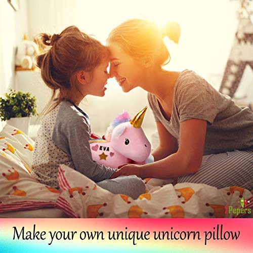 2Pepers Make Your Own Unicorn Pillow Kit Arts and Crafts for Girls (No Sewing Needed), DIY Stuffed Plush Pillow Craft kit for Kids, Unicorn Gifts for - WoodArtSupply