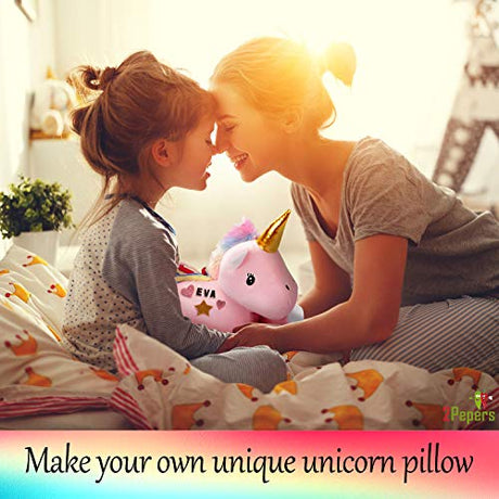 2Pepers Make Your Own Unicorn Pillow Kit Arts and Crafts for Girls (No Sewing Needed), DIY Stuffed Plush Pillow Craft kit for Kids, Unicorn Gifts for 2Pepers