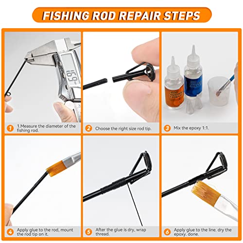 THKFISH Rod Tip Repair Kit with Glue Fishing Rod Repair Kit Pole Tip  Replacement Complete Supplies for Fishing Pole Top Eyelets 42PCS Tips,  6Sizes