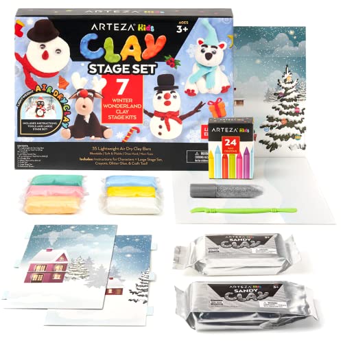 Arteza Kids Air Dry Clay, Winter Wonderland Stage Clay Kit, Craft Supplies for Learning Centers and Educational Playtime, Christmas, Birthday Gifts - WoodArtSupply