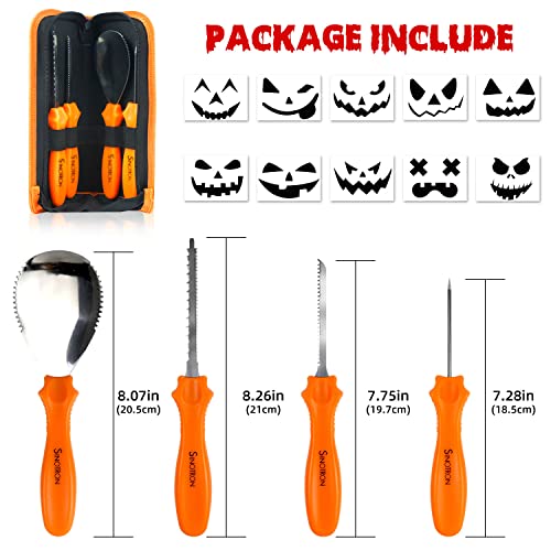sinotron Pumpkin Carving Kit - 4 Easy Halloween Pumpkin Carving Tools Set with 10 Stencils Patterns, Professional Heavy Duty Pumpkin Carving Knife sinotron