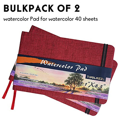 TAVOLOZZA 5.1" x 8.3" (13 x 21cm) Watercolor Sketchbook, Pack of 2 (80 Sheets), 110 lb (230 GSM), Glue Bound, Acid-Free Paper, Art Sketchbook Pad for