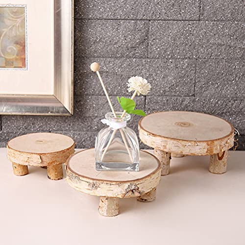 PartyKindom 1Pc Solid Wood Ornaments Candle Holder Wood Slice Table Fruit Tray Cake Stand Wooden Serving Tray Potted Plant DIY Unfinished Wooden PartyKindom
