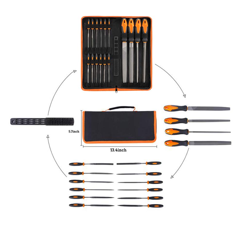 17Pcs File Tool Set with Carry Case,Premium Grade T12 Drop Forged Alloy Steel, Precision Flat/Triangle/Half-round/Round Large File and 12pcs Needle - WoodArtSupply