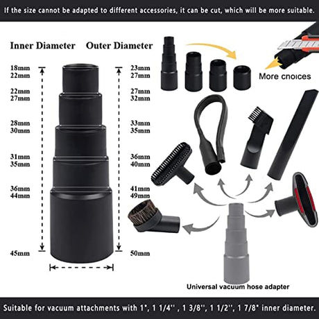 12PCS Universal Vacuum Attachment Kit Wet Dry Plastic Vacuum Hose Adapter 1-1/4" Vacuum Cleaners Accessories with Horse Hair Brush Extension Wand Riiriou