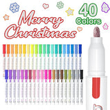 Shuttle Art Double Line Outline Markers, 40 Colors Squiggles Shimmer Markers Set, Self Outline Metallic Marker Pens for Art, Drawing, Doodling, Card Shuttle Art