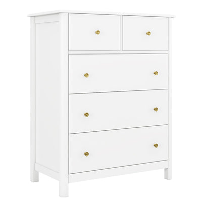 HOUSUIT White Dresser with 5 Drawers, Tall Dresser Chest of Drawers, 5 Drawer Dresser with Deep Space, Wood Dresser Storage Cabinet for Living Room,