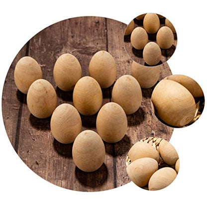 Kisangel 20pcs Unfinished Wood Eggs Smooth Flat Bottom Wooden Easter Craft Eggs for Easter Display Smooth Ready to Paint and Decorate