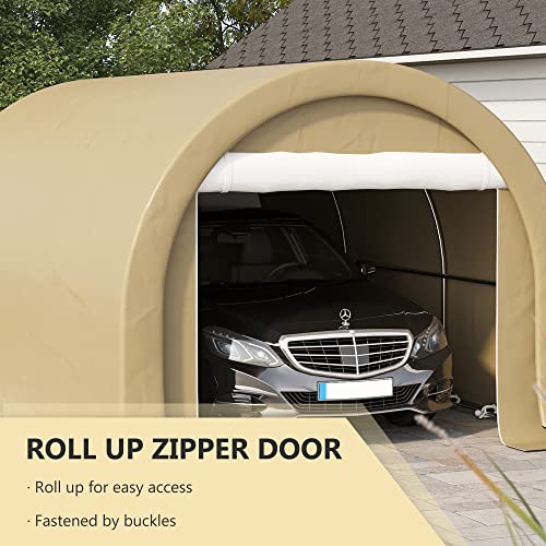 Outsunny 10' x 16' Carport, Heavy Duty Portable Garage Storage Tent with Large Zippered Door, Anti-UV PE Canopy Cover for Car, Truck, Boat, - WoodArtSupply