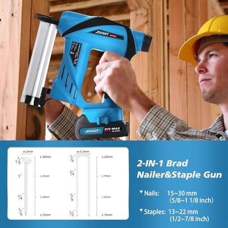 Electric Nail Gun Battery Nail Gun with 20V 2.0Ah Li-ion Battery, 2 in 1 Cordless Nail Gun with Staple Remover, 5/8 to 1-1/4 Inch Brad Nailers for jovant
