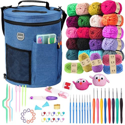 MIAOKE 79pc Crochet Kit, Large Knitting Bag Yarn Storage Organizer, Knitting & Crochet Supplies, Waterproof Crochet Bag, Crochet Accessories, Crochet - WoodArtSupply