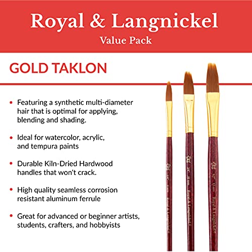 Royal & Langnickel RSET-9140 Zip N' Close Gold Taklon Filbert Comb 3-Piece Brush Set - WoodArtSupply