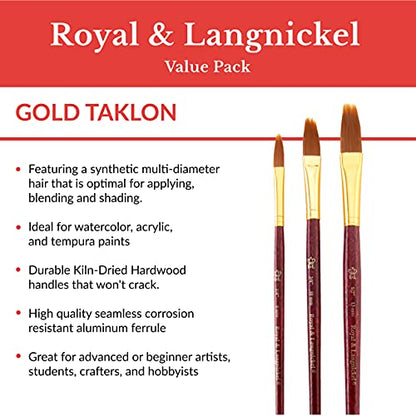 Royal & Langnickel RSET-9140 Zip N' Close Gold Taklon Filbert Comb 3-Piece Brush Set - WoodArtSupply