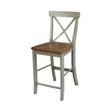 IC International Concepts International Concepts X-Back Counter Stool-24 Seat Height Stool, 24 Inches, Distressed Hickory/Stone IC International Concepts