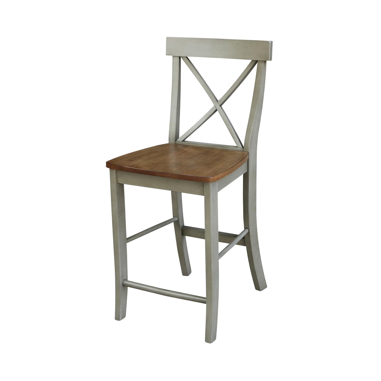 IC International Concepts International Concepts X-Back Counter Stool-24 Seat Height Stool, 24 Inches, Distressed Hickory/Stone - WoodArtSupply