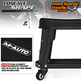 M-AUTO Heavy Duty Garage Rolling Work Seat 300LBS Capacity Mechanics Stool with Wheels, Rolling Work Seat with Equipment Tray and Tool Rack, M-AUTO