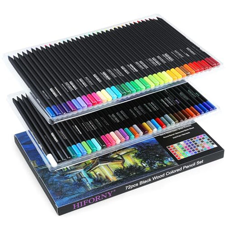 HIFORNY Premium Black Edition Colored Pencils for Adults Coloring – 72 Coloring Pencils with Smooth Pigments,Artists Soft Core,Drawing Pencils Art HIFORNY