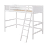 SOFTSEA Twin Size Wooden Loft Bed with Ladder and Guardrails - Space-Saving Design in White SOFTSEA