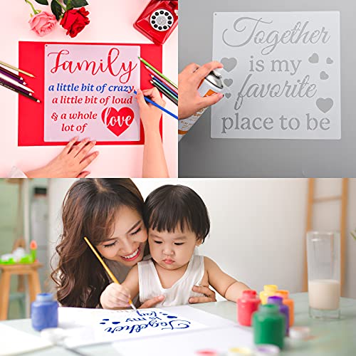 16 Pieces Inspirational Word Stencils Family Sign Stencils Reusable Stencils Love Home Template with Metal Open Ring for Painting on Wood, Porch, Front Door, Wall Decor (11.02 x 11.02 Inch)